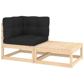 2 Piece Patio Lounge Set with Cushions Solid Pinewood