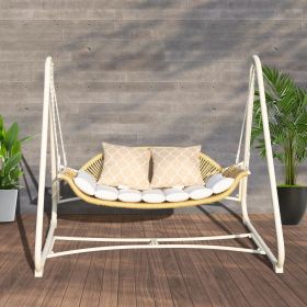 Outdoor Patio Porch Swing, 2-Seat Hanging Swing Chair with Thickened Cushions and Pillow, Rattan Porch Swing Chair Outdoor Hammock Chair for Porc