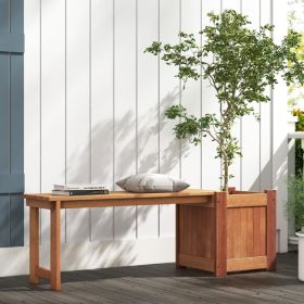 Teak Oil Finish Raised Garden Bed Wood Planter Box with Bench (Main Color: Natural, Main Material: Solid Wood)